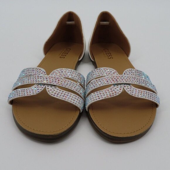 GUESS 7 M Elize Multicolor Rhinestone Bling Slip On Sandals Flats Faux Leather - Picture 2 of 14